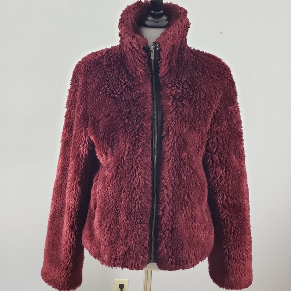 Express Faux Fur Coat Special Edition Bordeaux Teddy Bear Fleece Jacket - Picture 5 of 12